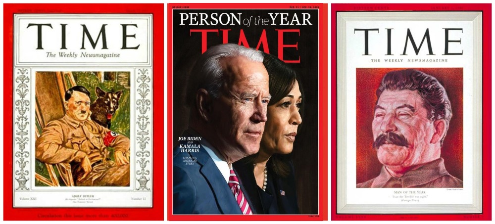 TIME Persons Of The Year | image tagged in joe biden,kamala harris,adolf hitler,joseph stalin,time magazine person of the year,election frauds 2020 | made w/ Imgflip meme maker