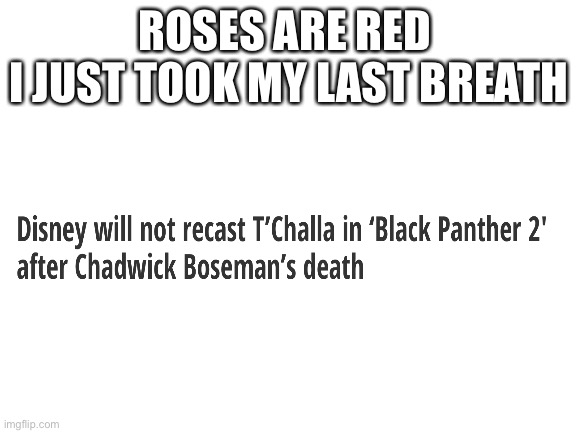 Oof | ROSES ARE RED 
I JUST TOOK MY LAST BREATH | image tagged in blank white template | made w/ Imgflip meme maker