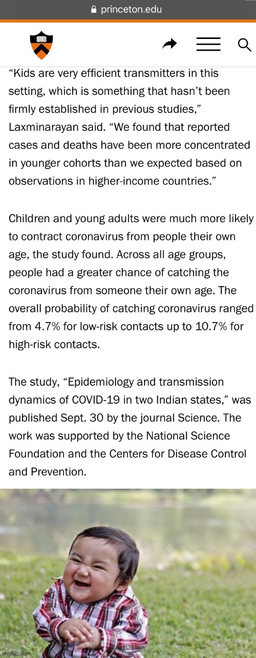 What are your thoughts about this study? (Study=Correlation between younger age groups and coronavirus spread) Link in comment | image tagged in memes,evil toddler,coronavirus,research,kids | made w/ Imgflip meme maker