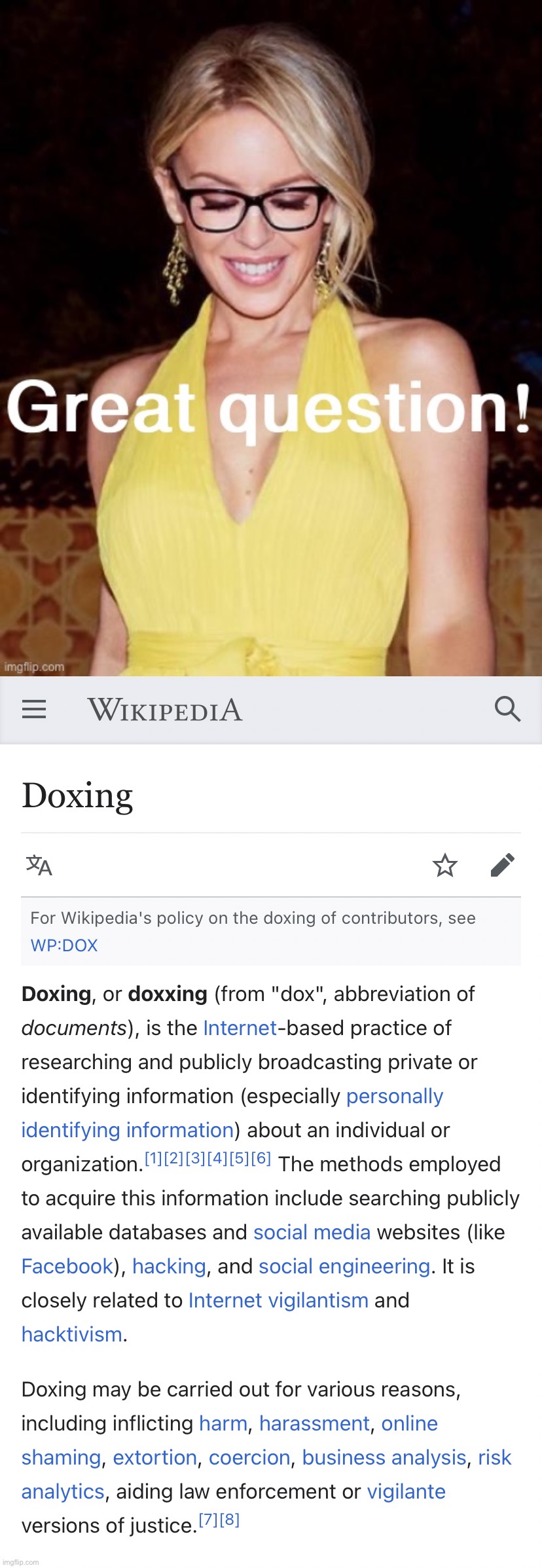 What is doxing? | image tagged in kylie great question,doxing definition,definition,harassment,abuse,cyberbullying | made w/ Imgflip meme maker