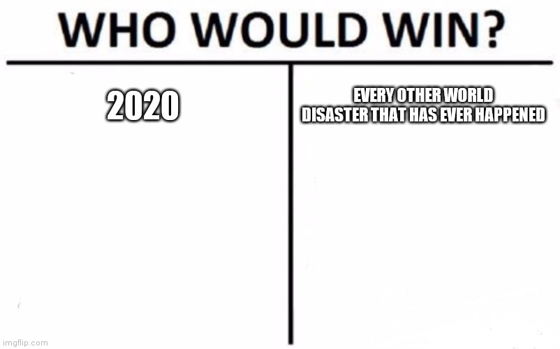 Who Would Win? Meme | 2020; EVERY OTHER WORLD DISASTER THAT HAS EVER HAPPENED | image tagged in memes,who would win | made w/ Imgflip meme maker