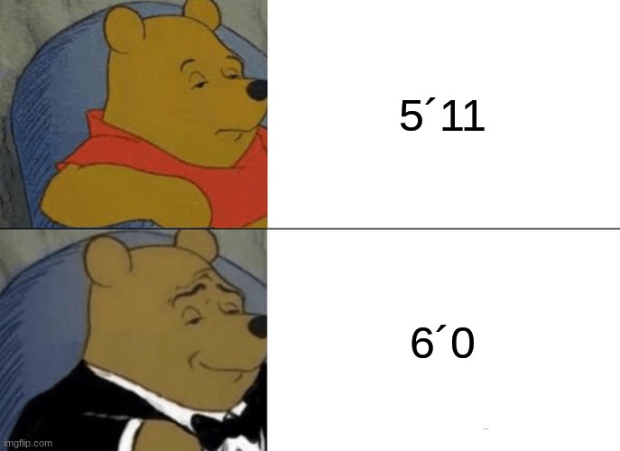 Tuxedo Winnie The Pooh | 5´11; 6´0 | image tagged in memes,tuxedo winnie the pooh | made w/ Imgflip meme maker