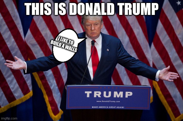 Donald Trump | THIS IS DONALD TRUMP; I LIKE TO BUILD A WALLS | image tagged in donald trump | made w/ Imgflip meme maker