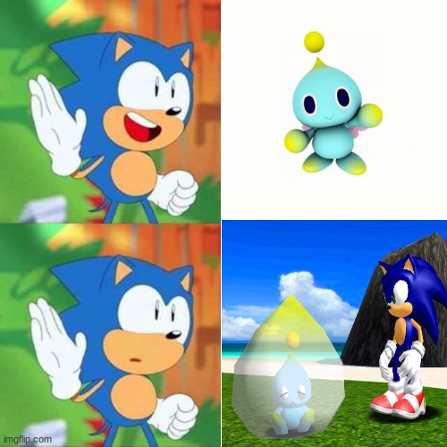 OK i kinda freaked out about my Chao (JK lol my chao aint ded in Sonic Adventure or whatever game its called i just got my Chao) | image tagged in sonic mania | made w/ Imgflip meme maker