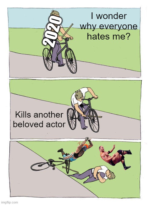 RIP DEEBO | I wonder why everyone hates me? 2020; Kills another beloved actor | image tagged in memes,bike fall,deebo,tiny,f 2020,2020 sucks | made w/ Imgflip meme maker