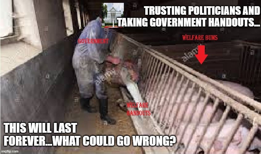 Yall got anymore of dem...handouts??? | TRUSTING POLITICIANS AND TAKING GOVERNMENT HANDOUTS... THIS WILL LAST FOREVER...WHAT COULD GO WRONG? | image tagged in scumbag government | made w/ Imgflip meme maker