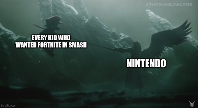 i'm so glad it was a FF character and not a fortnite character | EVERY KID WHO WANTED FORTNITE IN SMASH; NINTENDO | made w/ Imgflip meme maker