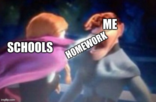 Face punch | ME; HOMEWORK; SCHOOLS | image tagged in face punch | made w/ Imgflip meme maker