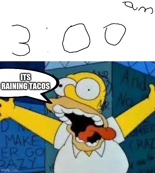 ITS RAINING TACOS | image tagged in 3 00 am meme,homer going crazy | made w/ Imgflip meme maker