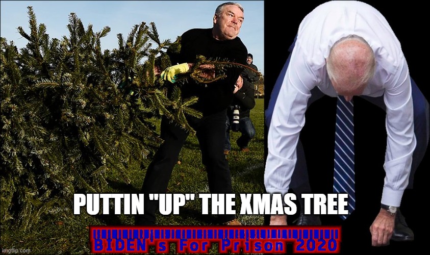 Have a Biden Christmas. | PUTTIN "UP" THE XMAS TREE | image tagged in biden,christmas tree,putting the tree up | made w/ Imgflip meme maker