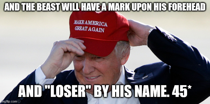 The Beast | AND THE BEAST WILL HAVE A MARK UPON HIS FOREHEAD; AND "LOSER" BY HIS NAME. 45* | image tagged in republicans,losers,democrats,trump | made w/ Imgflip meme maker