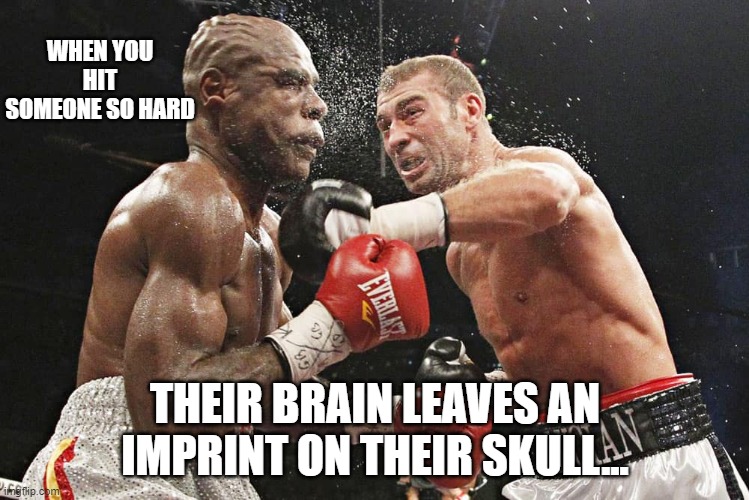 WHEN YOU HIT SOMEONE SO HARD; THEIR BRAIN LEAVES AN IMPRINT ON THEIR SKULL... | made w/ Imgflip meme maker