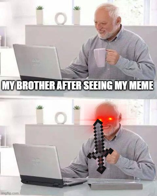 my brother part 2 | MY BROTHER AFTER SEEING MY MEME | image tagged in memes,hide the pain harold | made w/ Imgflip meme maker