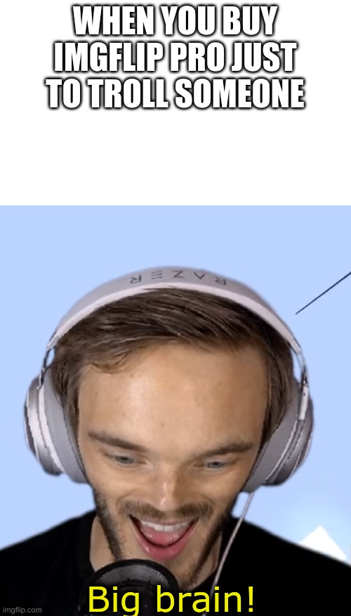 Pewdiepie big brain | WHEN YOU BUY IMGFLIP PRO JUST TO TROLL SOMEONE | image tagged in pewdiepie big brain | made w/ Imgflip meme maker