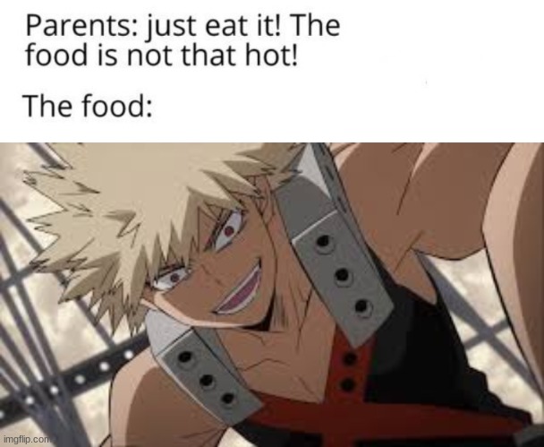 The food IS that hot | image tagged in the food is not that hot,bakugo,simp | made w/ Imgflip meme maker