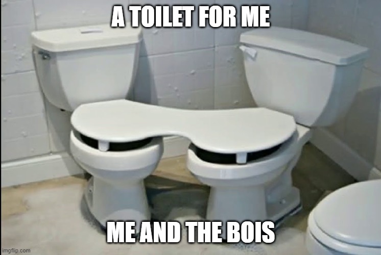 me and the bois | A TOILET FOR ME; ME AND THE BOIS | image tagged in toilet | made w/ Imgflip meme maker