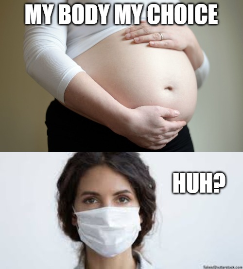 my body | MY BODY MY CHOICE; HUH? | image tagged in abortion,mask,face mask,liberal | made w/ Imgflip meme maker