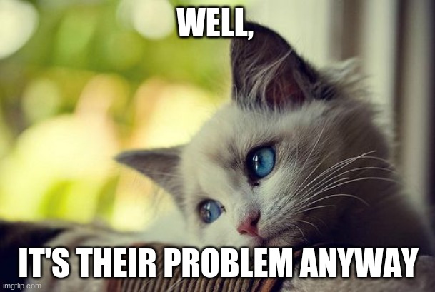 First World Problems Cat Meme | WELL, IT'S THEIR PROBLEM ANYWAY | image tagged in memes,first world problems cat | made w/ Imgflip meme maker