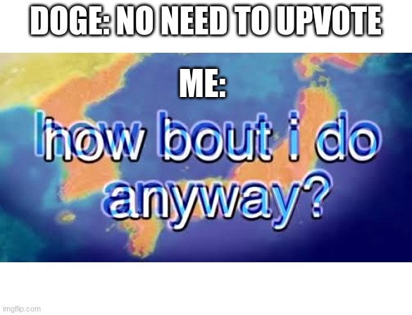 How bout i do anyway | DOGE: NO NEED TO UPVOTE ME: | image tagged in how bout i do anyway | made w/ Imgflip meme maker