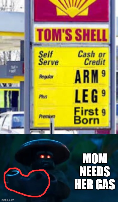 my mom would do this ;u; | MOM NEEDS HER GAS | image tagged in gas,what the fu-,i'm sorry what,arms,legs,money | made w/ Imgflip meme maker
