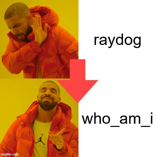 Drake Hotline Bling Meme | raydog who_am_i | image tagged in memes,drake hotline bling | made w/ Imgflip meme maker