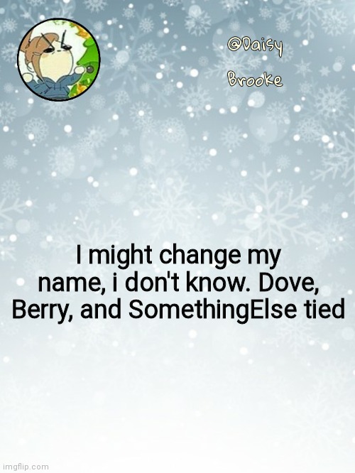 I'm conflicted on Berry and Dove | I might change my name, i don't know. Dove, Berry, and SomethingElse tied | image tagged in daisy's christmas template | made w/ Imgflip meme maker