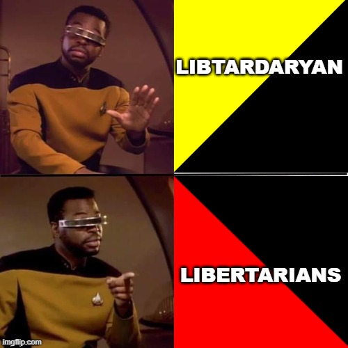 Geordi Drake | LIBTARDARYAN; LIBERTARIANS | image tagged in geordi drake | made w/ Imgflip meme maker