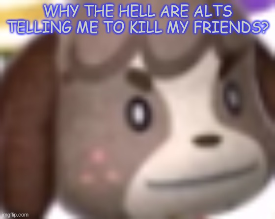 Seriously wtf- | WHY THE HELL ARE ALTS TELLING ME TO KILL MY FRIENDS? | image tagged in digby wtf | made w/ Imgflip meme maker