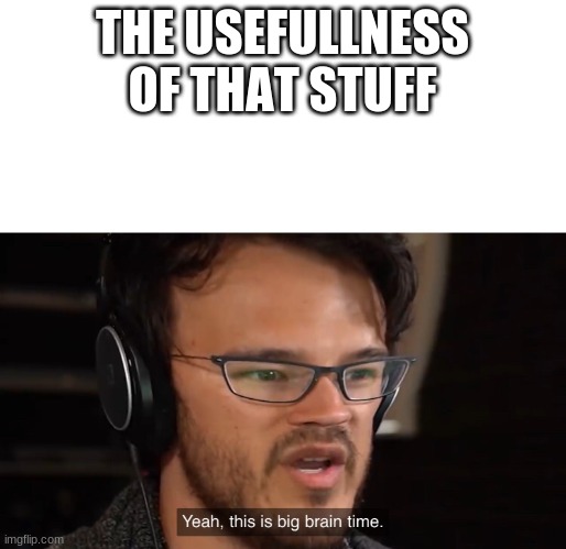 Yeah, this is big brain time | THE USEFULLNESS OF THAT STUFF | image tagged in yeah this is big brain time | made w/ Imgflip meme maker
