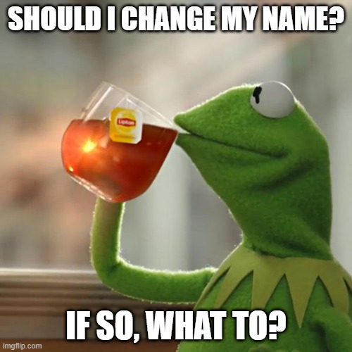 *Sips drink casually* | SHOULD I CHANGE MY NAME? IF SO, WHAT TO? | image tagged in kermit the frog,imgflip,imgflip users,usernames | made w/ Imgflip meme maker