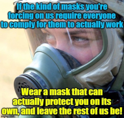 Stop forcing masks on everyone! If you're that scared, just wear a better mask! | image tagged in memes,covid,masks,tyranny,gas mask,politics | made w/ Imgflip meme maker
