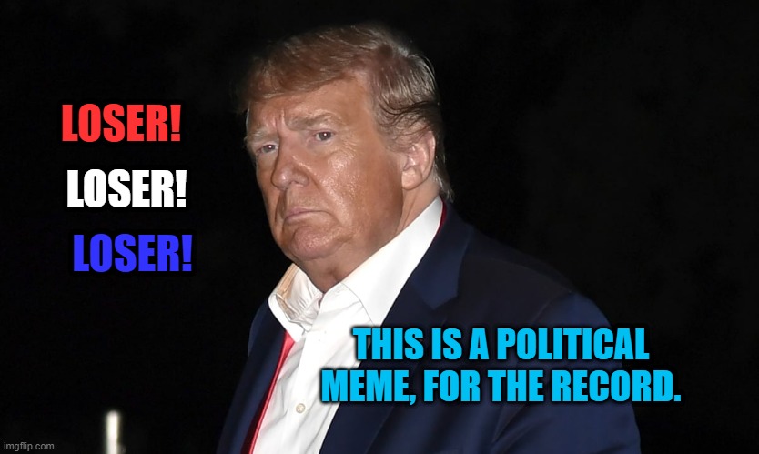 The Outgoing President.  The President Not-Elected.  The Loser. | LOSER! LOSER! LOSER! THIS IS A POLITICAL MEME, FOR THE RECORD. | image tagged in politics | made w/ Imgflip meme maker