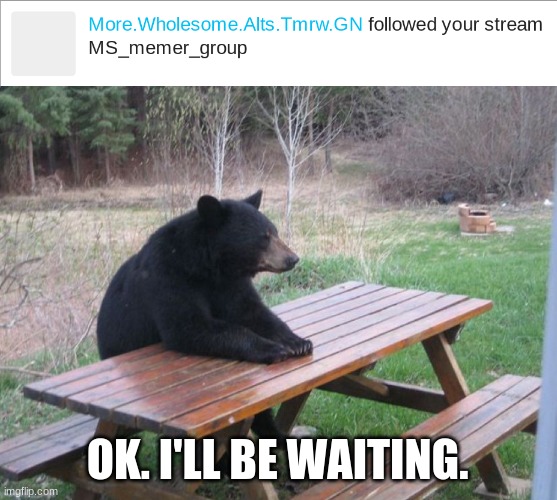 Thanks whoever you are | OK. I'LL BE WAITING. | image tagged in waiting bear | made w/ Imgflip meme maker