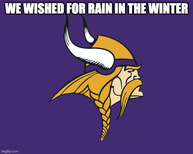 Minnesota Vikings | WE WISHED FOR RAIN IN THE WINTER | image tagged in minnesota vikings | made w/ Imgflip meme maker