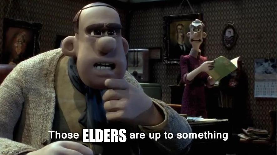 Those chickens are up to something | ELDERS | image tagged in those chickens are up to something | made w/ Imgflip meme maker