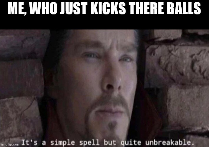 It's a simple spell | ME, WHO JUST KICKS THERE BALLS | image tagged in it's a simple spell | made w/ Imgflip meme maker