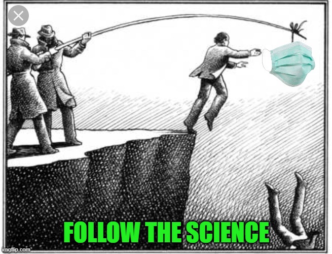 Over a Cliff | FOLLOW THE SCIENCE | image tagged in over a cliff | made w/ Imgflip meme maker