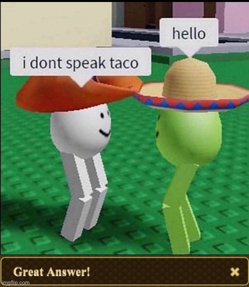 Great Answer man great answer indeed | image tagged in roblox memes,roblox,i dont speak taco | made w/ Imgflip meme maker