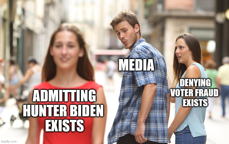 You know Republicans are onto something when the media run a story that makes a Democrat look bad | MEDIA; ADMITTING HUNTER BIDEN 
EXISTS; DENYING VOTER FRAUD 
EXISTS | image tagged in caught looking,hunter biden,voter fraud,joe biden,biased media | made w/ Imgflip meme maker