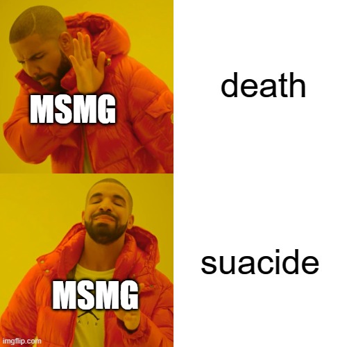 Drake Hotline Bling | death; MSMG; suacide; MSMG | image tagged in memes,drake hotline bling | made w/ Imgflip meme maker