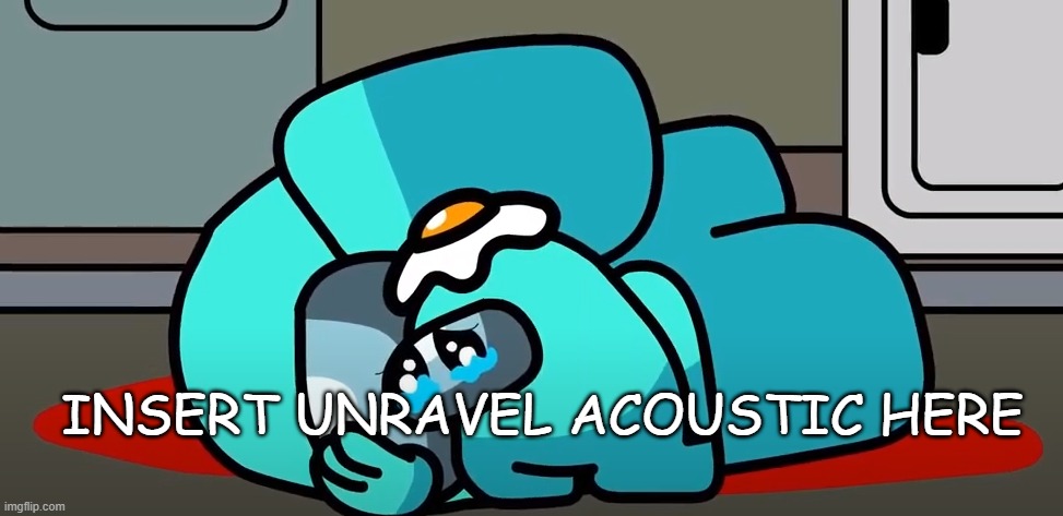 what | INSERT UNRAVEL ACOUSTIC HERE | image tagged in crying mini crewmate | made w/ Imgflip meme maker