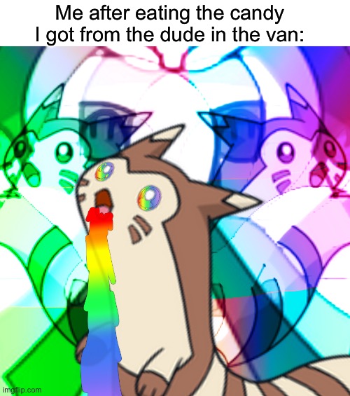 Me after eating the candy I got from the dude in the van: | image tagged in blank white template,furret on acid | made w/ Imgflip meme maker