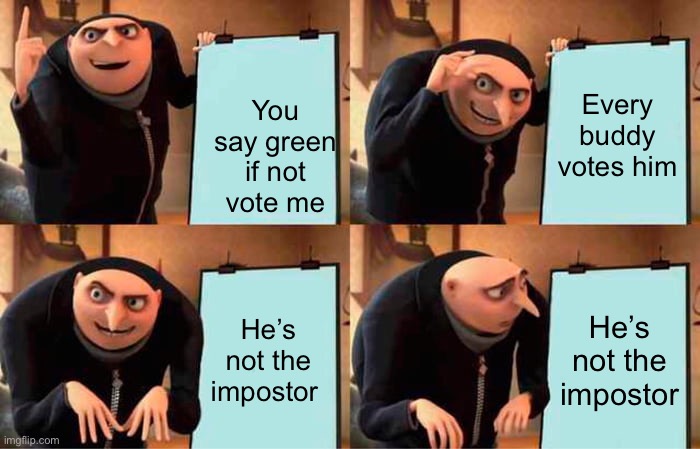 Looks like you failed |  Every buddy votes him; You say green if not vote me; He’s not the impostor; He’s not the impostor | image tagged in memes,among us | made w/ Imgflip meme maker