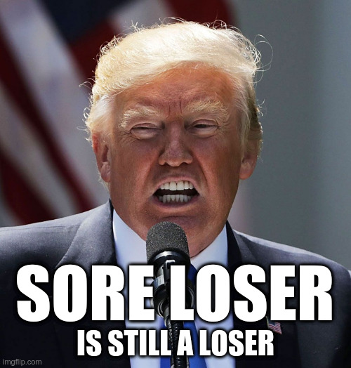 Trump: Sore Loser | SORE LOSER; IS STILL A LOSER | image tagged in trump,loser | made w/ Imgflip meme maker