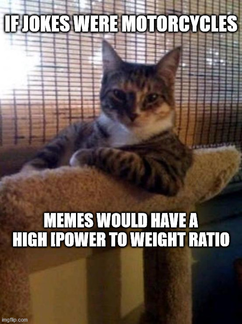 The Most Interesting Cat In The World Meme | IF JOKES WERE MOTORCYCLES; MEMES WOULD HAVE A HIGH [POWER TO WEIGHT RATIO | image tagged in memes,the most interesting cat in the world | made w/ Imgflip meme maker