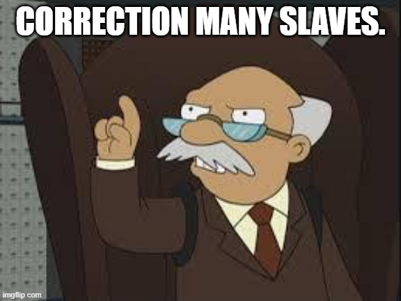 Technically Correct | CORRECTION MANY SLAVES. | image tagged in technically correct | made w/ Imgflip meme maker