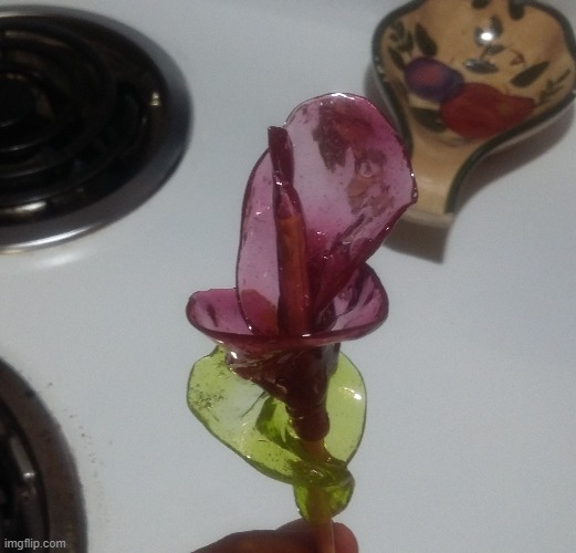 This Jolly Rancher Flower was made with 3 Grape and 1 Green Apple Jolly Ranchers | image tagged in jolly rancher flower,memes,jolly ranchers,food art,candy,pie charts | made w/ Imgflip meme maker