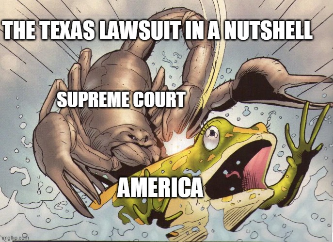 Inevitable Betrayal | THE TEXAS LAWSUIT IN A NUTSHELL; SUPREME COURT; AMERICA | image tagged in inevitable betrayal | made w/ Imgflip meme maker