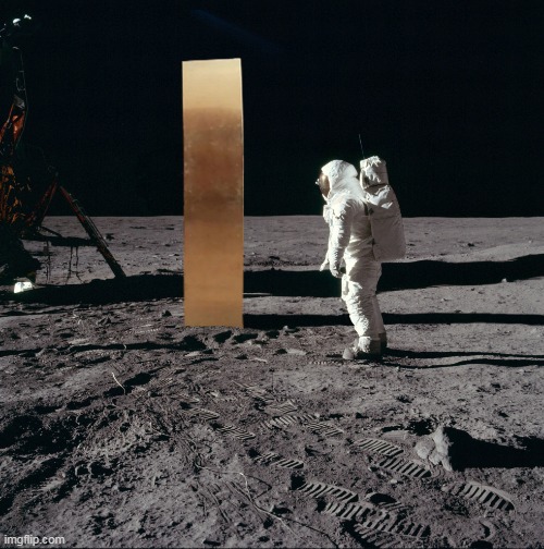 moonoliths-they're everywhere | image tagged in monolith,art,moon,aldrin,utah,american flag | made w/ Imgflip meme maker
