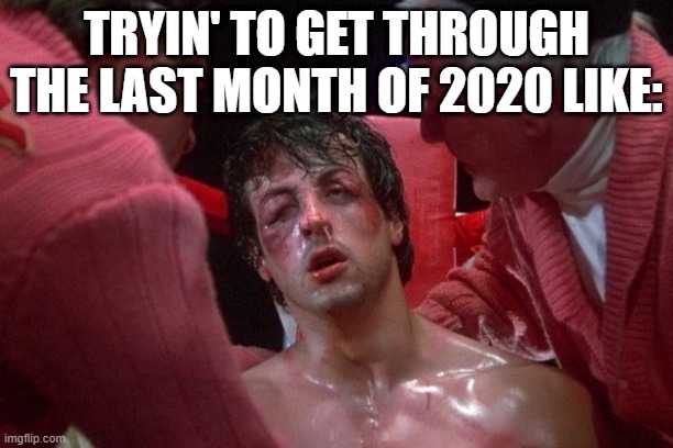 perserverance | TRYIN' TO GET THROUGH THE LAST MONTH OF 2020 LIKE: | image tagged in covid-19,rocky,2020,2020 sucks,december | made w/ Imgflip meme maker